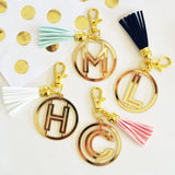 Gold Monogram Acrylic Keychain with Tassels