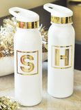 Monogrammed Sports Water Bottles with Metallic Gold Initials
