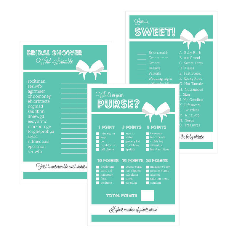 Bridal Shower Game Cards