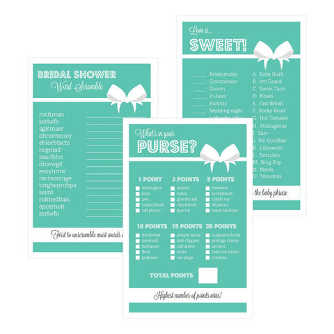 Bridal Shower Game Cards