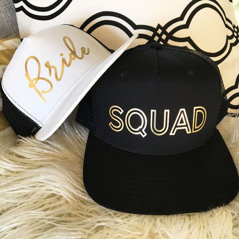 Bride Squad Trucker Hats with Gold Print