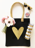 Glitter heart black tote bag