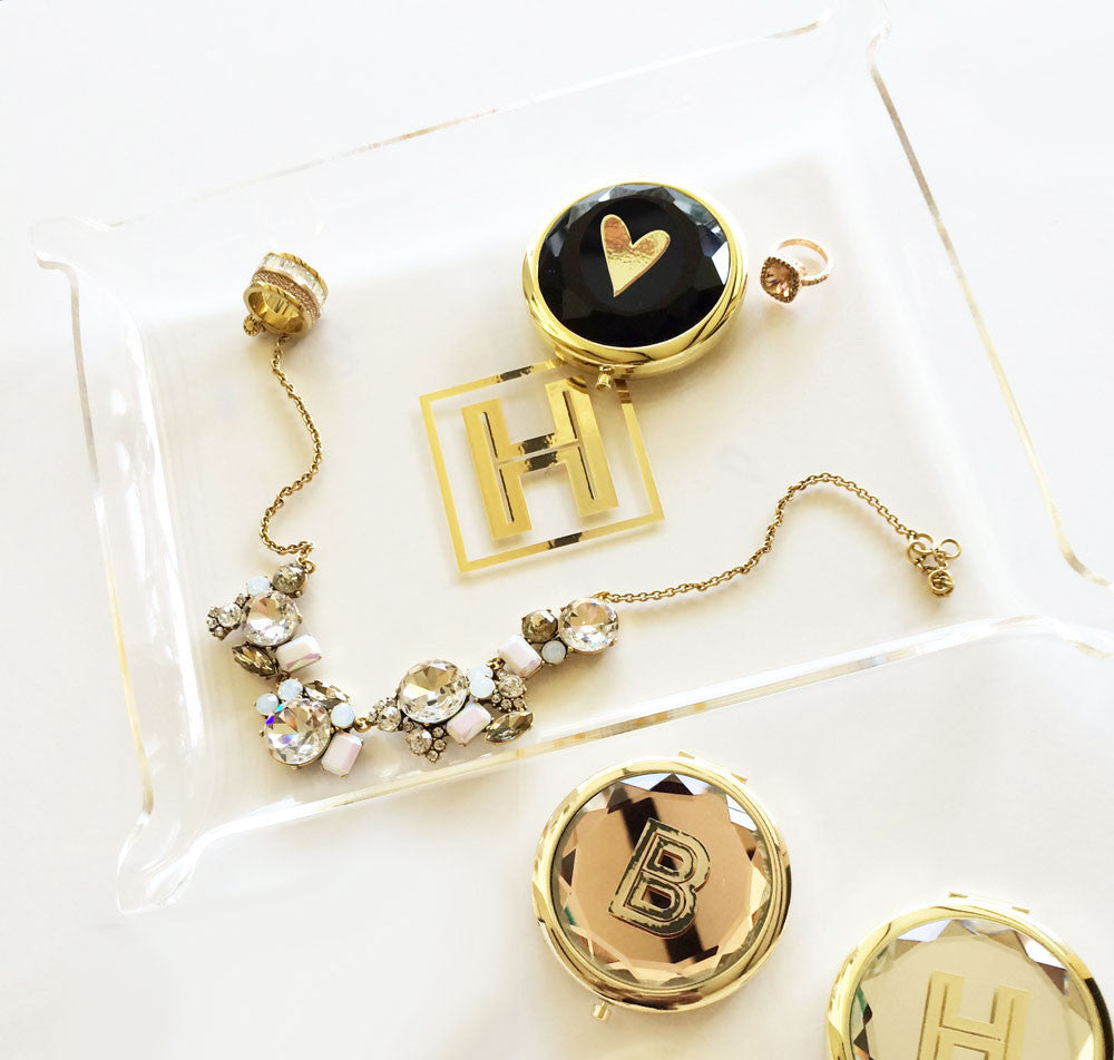 Gold Monogrammed Jewelry Tray for Brides