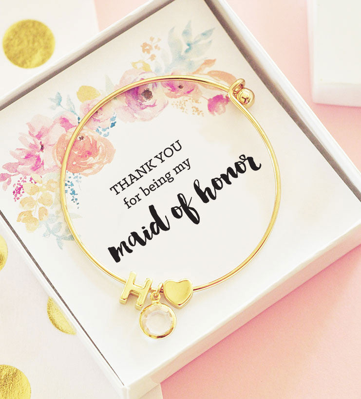 maid of honor - gold monogram bracelet