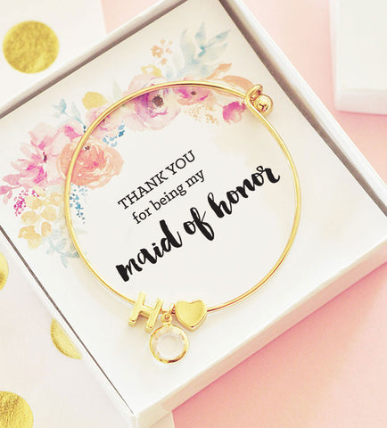 maid of honor - gold monogram bracelet