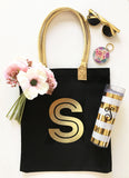 canvas bag with monogram gold print