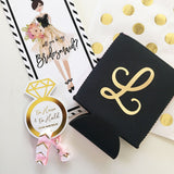 monogrammed bridal party koozies black with gold initial