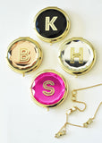 Monogrammed Compact Mirrors with Gold Rim and Gold Initial