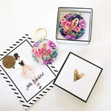 Monogrammed Floral Keychains in Navy or Blush Color