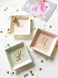 Monogrammed Ring Dish with Gold Rim