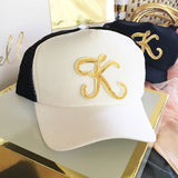 Monogrammed Trucker Hat in White Color with Gold Initial