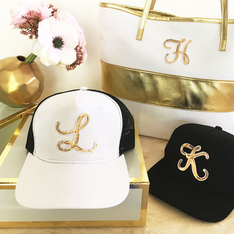 Monogrammed Trucker Hat with Gold Initial
