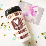 Personalized Travel Coffee Mugs in Rose Gold